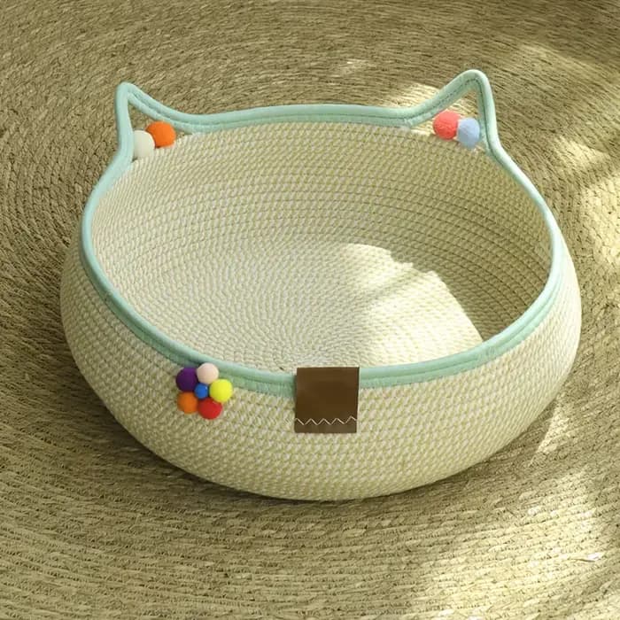 Lit pour chat de compagnie en rotin rond tressé à la main, panier rafraîchissant d'été pour chaton, 