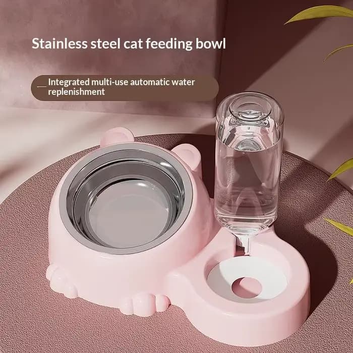 Gamelle pour animaux de compagnie 2-en-1 avec distributeur d'eau automatique, gamelle inclinée et su