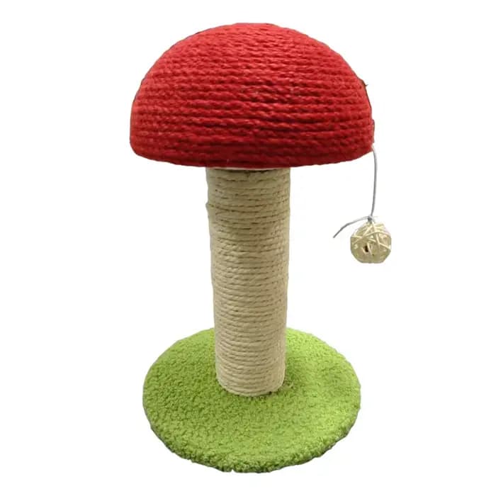 Poste à gratter pour chat en forme de champignon rouge avec tapis à gratter en Sisal, mini villa pou