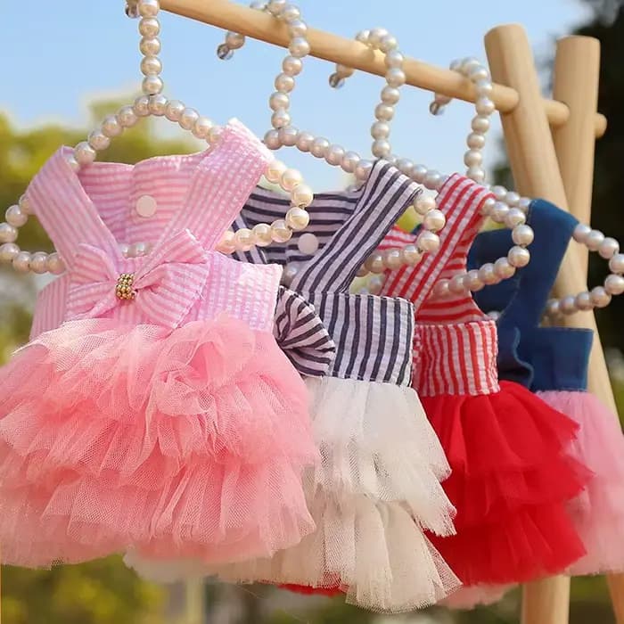 Robe d'été en dentelle pour chien et chat, vêtements pour animaux de compagnie, jupe à rayures Chihu