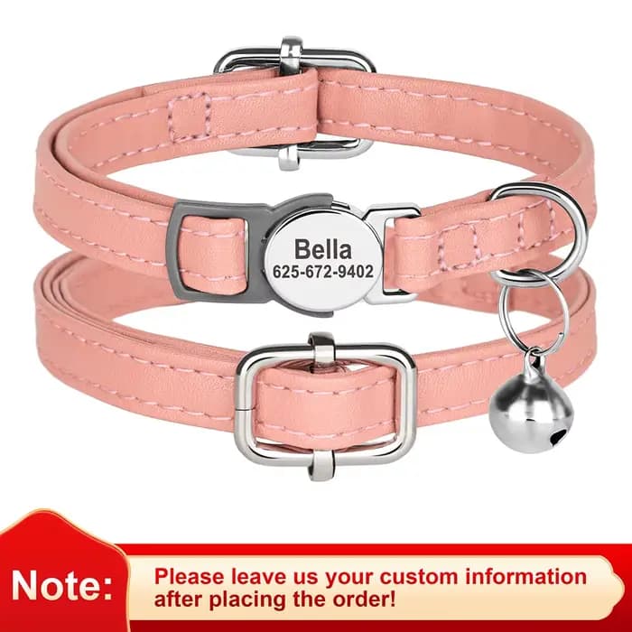 Collier de chat personnalisé en cuir PU, collier de sécurité détachable pour animaux de compagnie, c