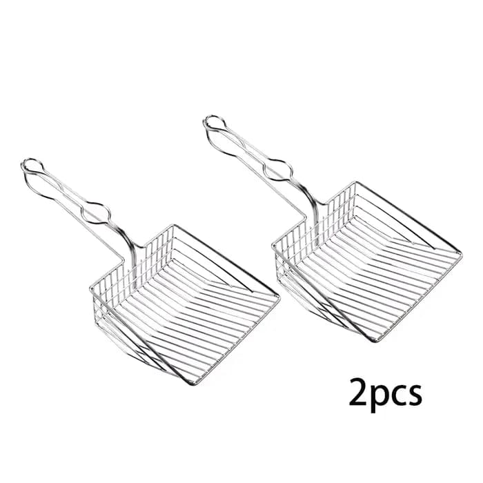 Pelle à litière pour chat en acier inoxydable avec grande surface filtrante, poignée longue et croch