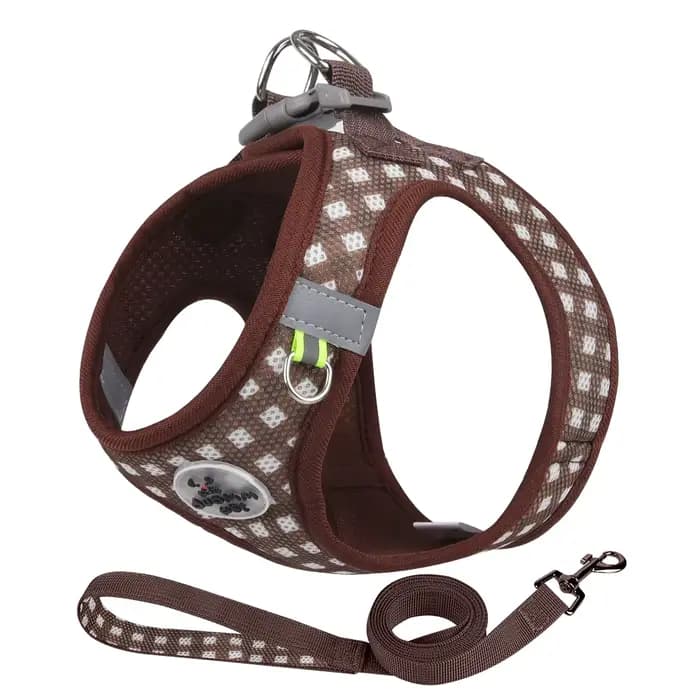 Harnais à carreaux pour chat et petit chien, laisse pour chaton, respirant, réfléchissant, pour l'ex