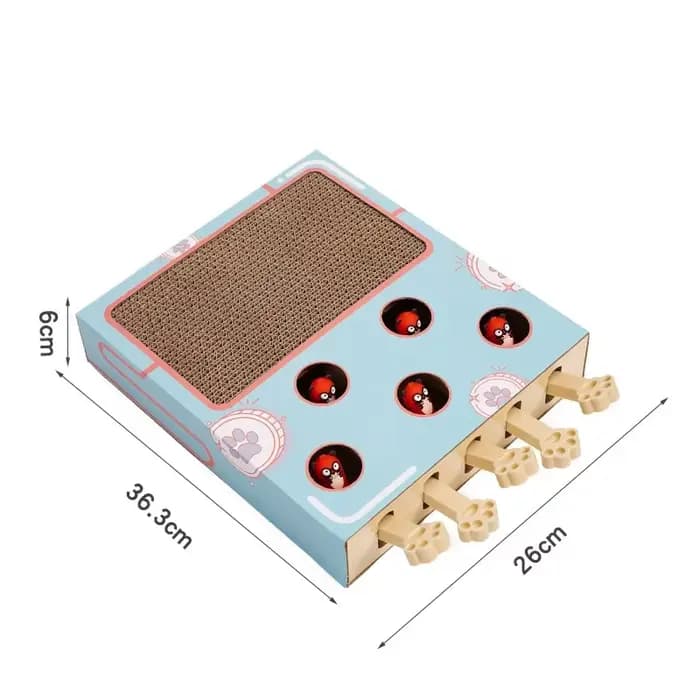 Boîte de jeu 3 en 1 pour chat : Jouet interactif Whack-a-Mole, Griffoir pour chat, Bâton de chatemen