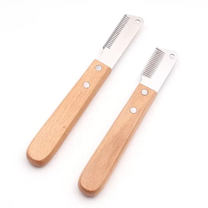 Couteau d'épilation pour animaux de compagnie, peigne professionnel pour chien, manche en bois inoxy