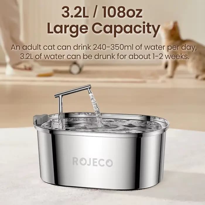 ROJECO fontaine d'eau pour chat en acier inoxydable abreuvoir automatique pour chat fontaine à boire