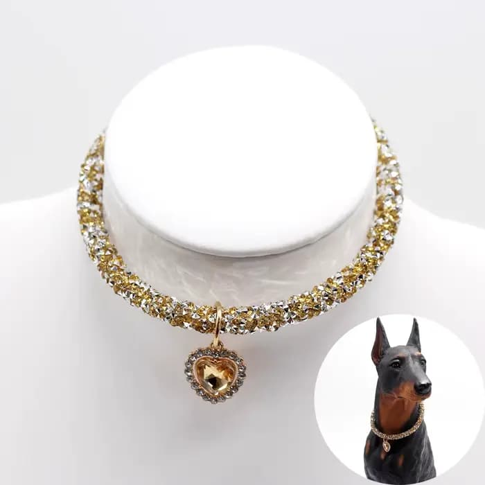 Collier en forme de cœur en cristal pour chien, avec strass scintillants, breloques pour petits chie