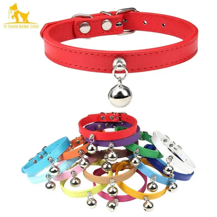 Collier de chat coloré avec cloche, collier de sécurité pour chaton, collier pour chiot en cuir pour