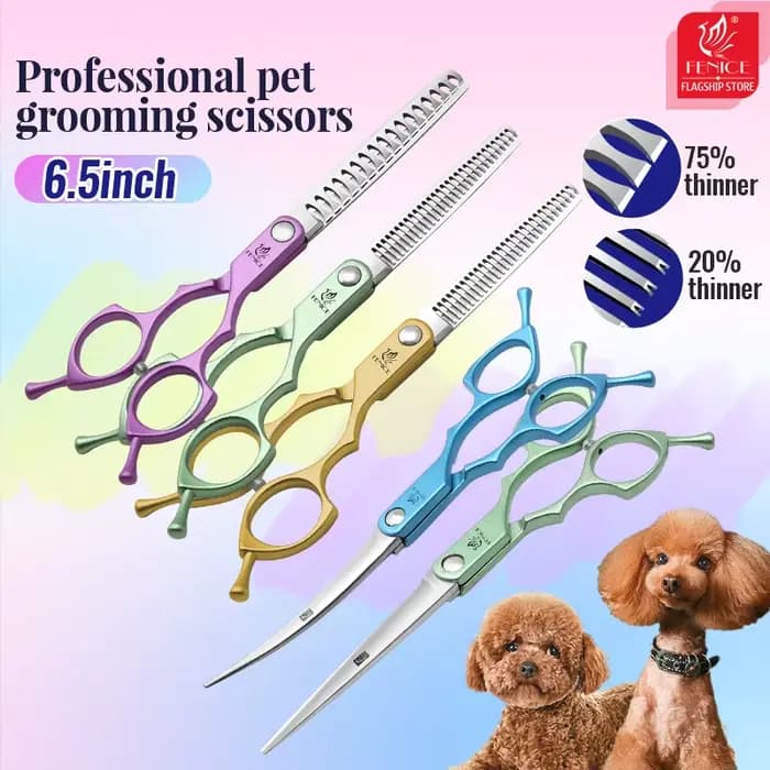 Fenice 6.5 pouces professionnel chien ciseaux de toilettage ensemble Kits droit et plus mince et inc