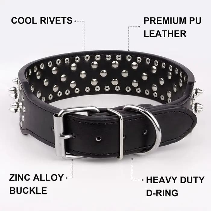 Grand collier de chien à pointes pour les races moyennes et grandes L-3XL Pitbull Mastiff Boxer cuir