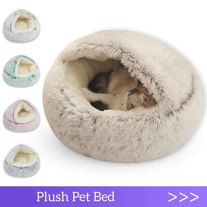 Matelas rond en peluche pour animaux de compagnie, lit chaud et doux avec housse, accent de couchage