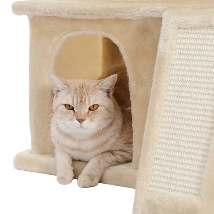 Tour d'arbre à chat en bois avec double condos, perchoir spacieux, poteaux en sisal à gratter entièr