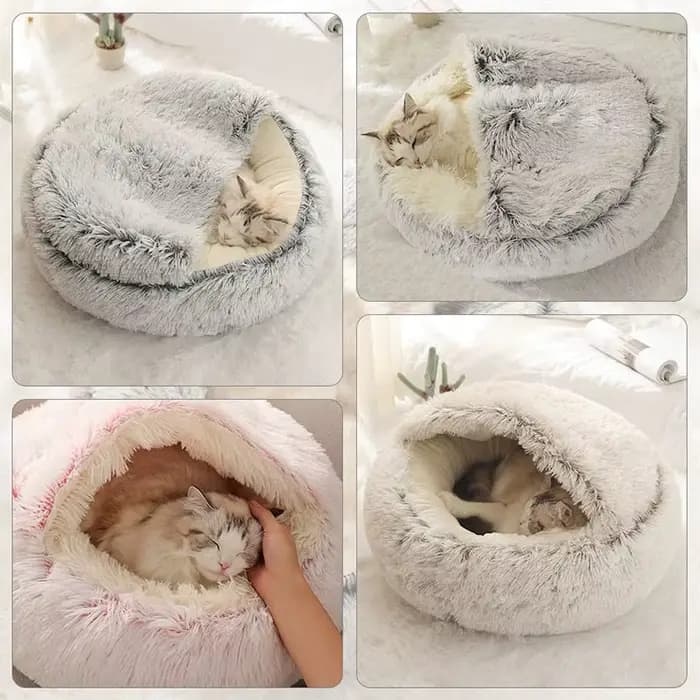 Matelas rond en peluche pour animaux de compagnie, lit chaud et doux avec housse, accent de couchage