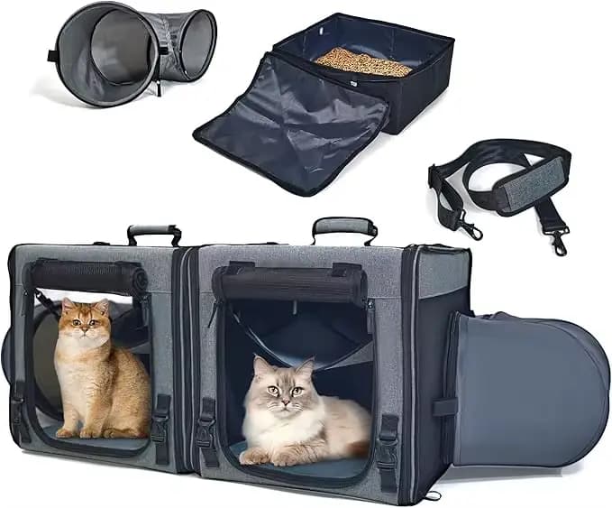 Sac de transport pour chats à porter à l'épaule, avec deux tunnels de jeu extensibles sur les côtés 