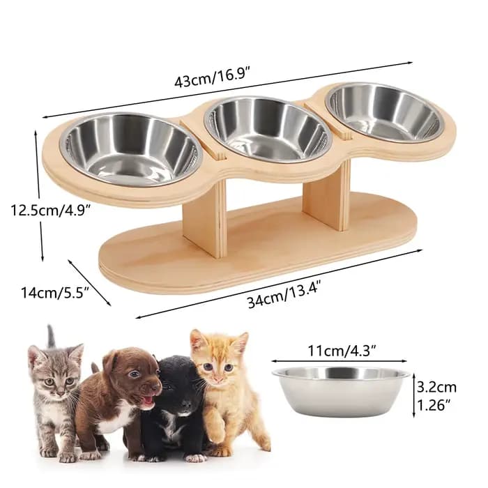 Bols surélevés pour chat, mangeoire surélevée sur pied en bois avec 3 bols en acier inoxydable, four