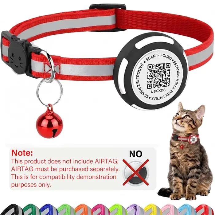 Collier pour animaux de compagnie avec support AirTag (AirTag non inclus) et code QR pour le nom de 