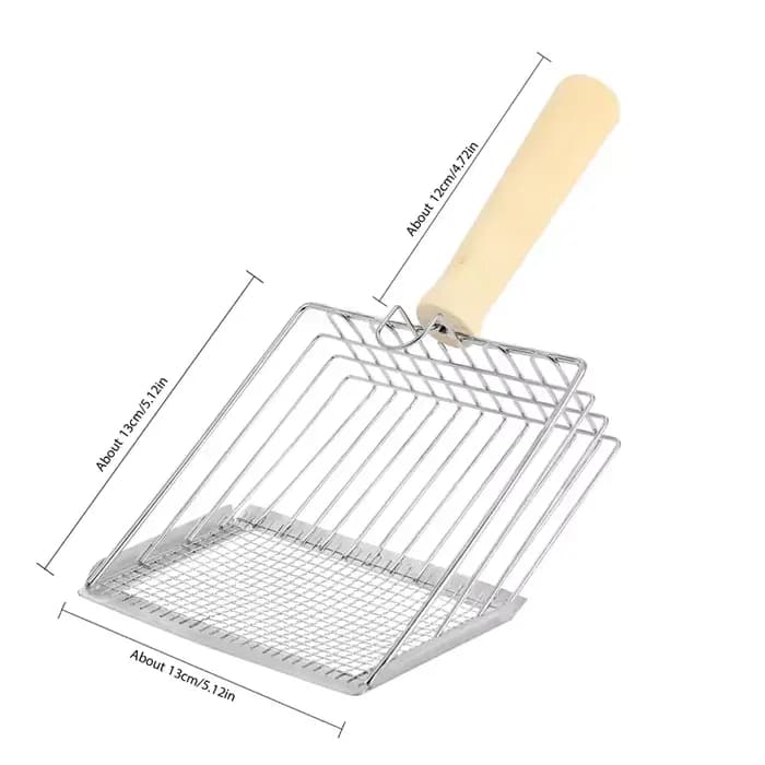 Pelle à litière pour chat avec manche en bois, pelle en métal avec crochet, outil de nettoyage de to