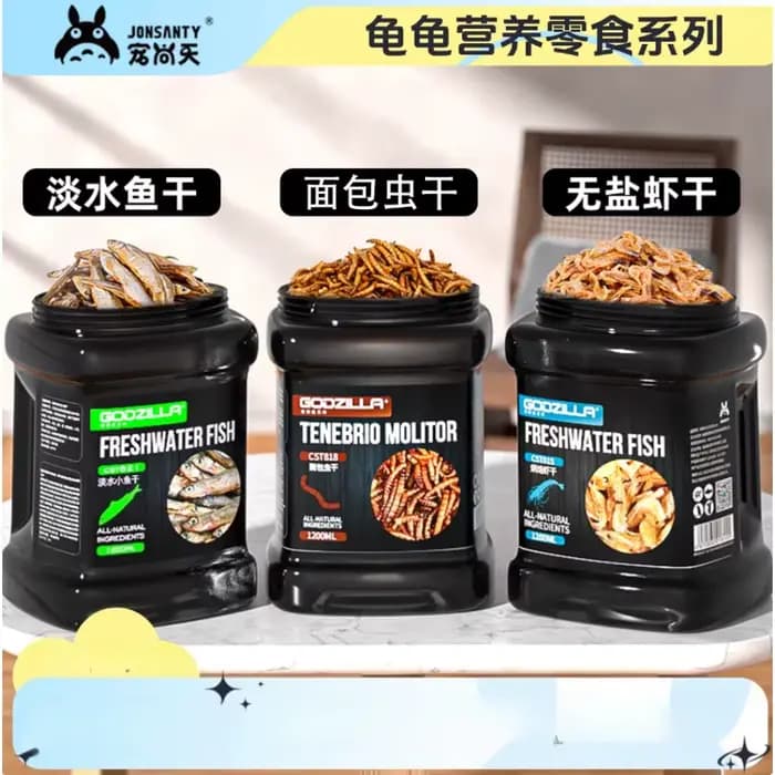 Jonsanty tortue Snack série poisson sans sel crevettes vers de farine haute protéine Calcium pour tortues nutritif délicieux
