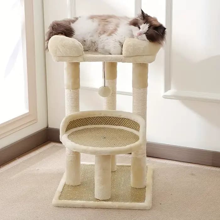 Arbre à chat de luxe à 2 niveaux avec postes à gratter en Sisal