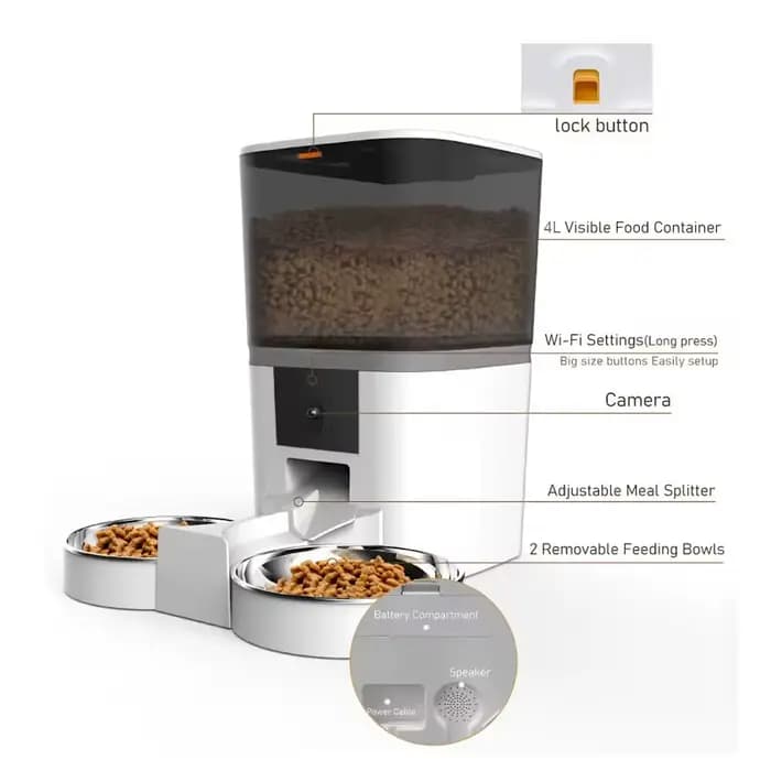 4L avec caméra HD mangeoire automatique pour animaux de compagnie distributeur automatique de nourriture pour chat et chien adapté à deux animaux de compagnie chat et chien alimentation à distance