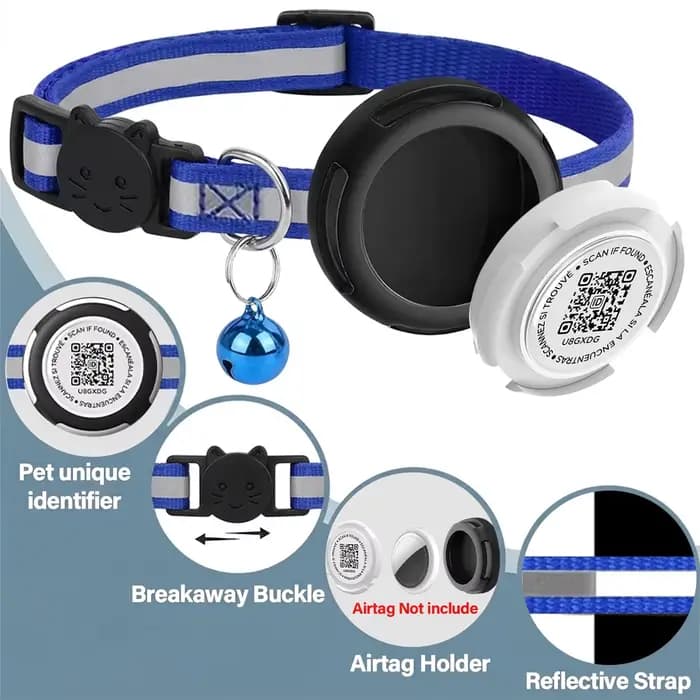 Collier pour chat avec support AirTag et code QR pour le nom de l'animal
