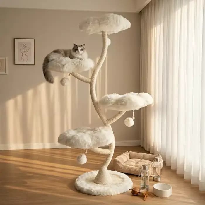 Arbre à chat multi-niveaux en rotin