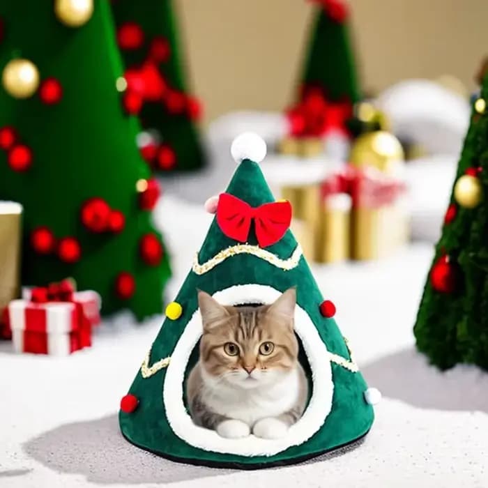 Nid de chat semi-fermé en forme d'arbre de Noël pour animaux de compagnie