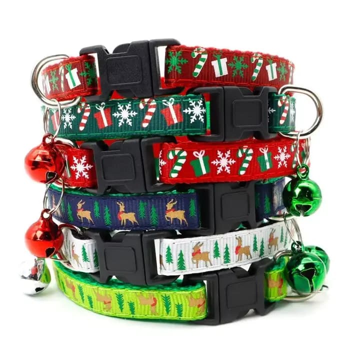Avec cloche collier de chat de noël polypropylène blanc/vert/rouge collier de noël pour animaux de compagnie motif flocon de neige/élan cerf réglable