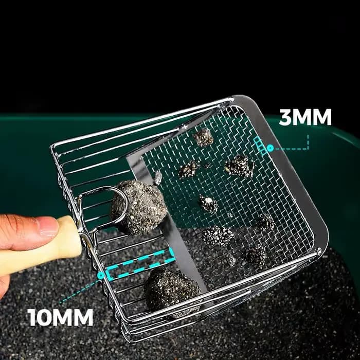 Pelle à litière pour chat en acier inoxydable avec manche en bois