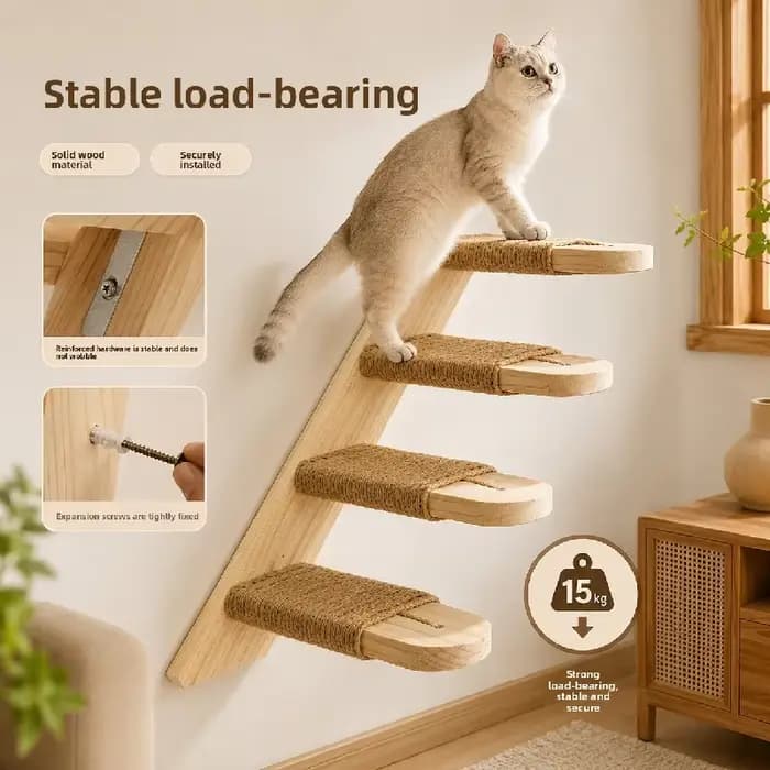 Arbre à chat en bois massif, tour d'escalade multi-niveaux, griffoir en sisal, centre d'activités, mobilier pour animaux de compagnie pour chats d'intérieur et chatons