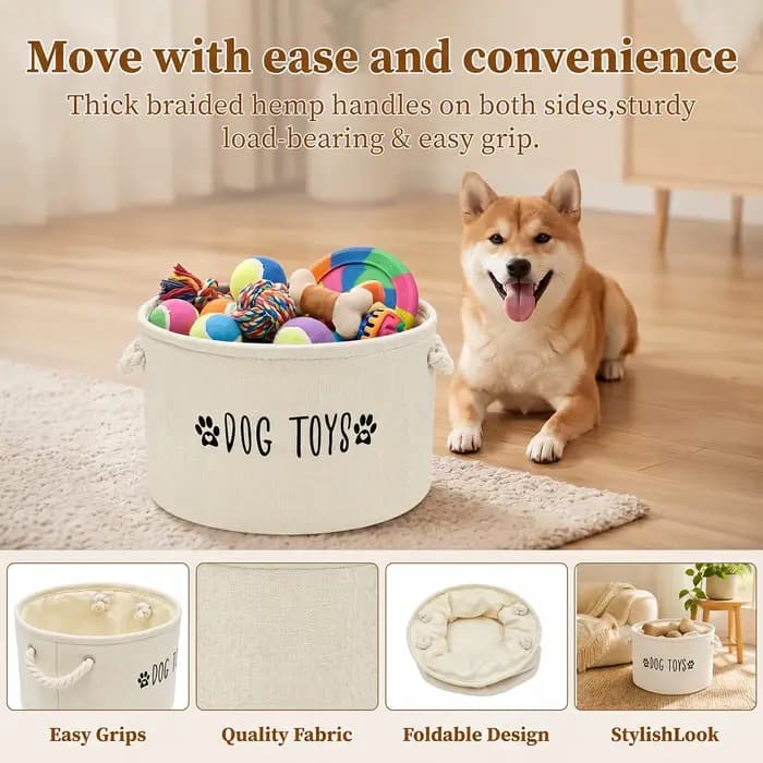 Panier de rangement pour jouets d'animaux, boîte de rangement spéciale pour chiens et chats, conteneur de grande capacité, accessoires d'organisation pour animaux de compagnie