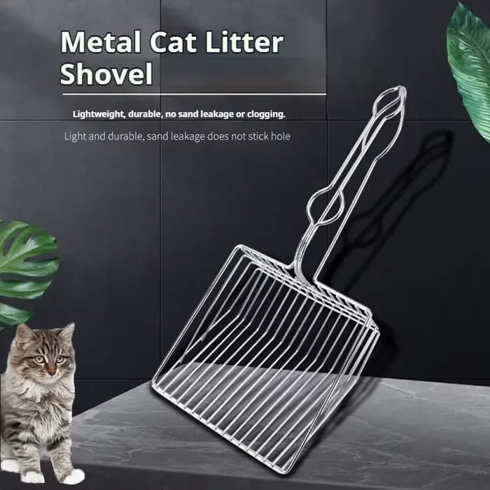 Pelle à litière pour chat en acier inoxydable avec grande surface filtrante