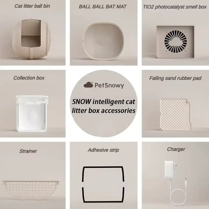 PetSnowy-Ensemble de toilette pour chat, boîte de toilette, virus, filtre à mailles, accessoires de toilette, compartiment à boules de litière pour chat, invitation
