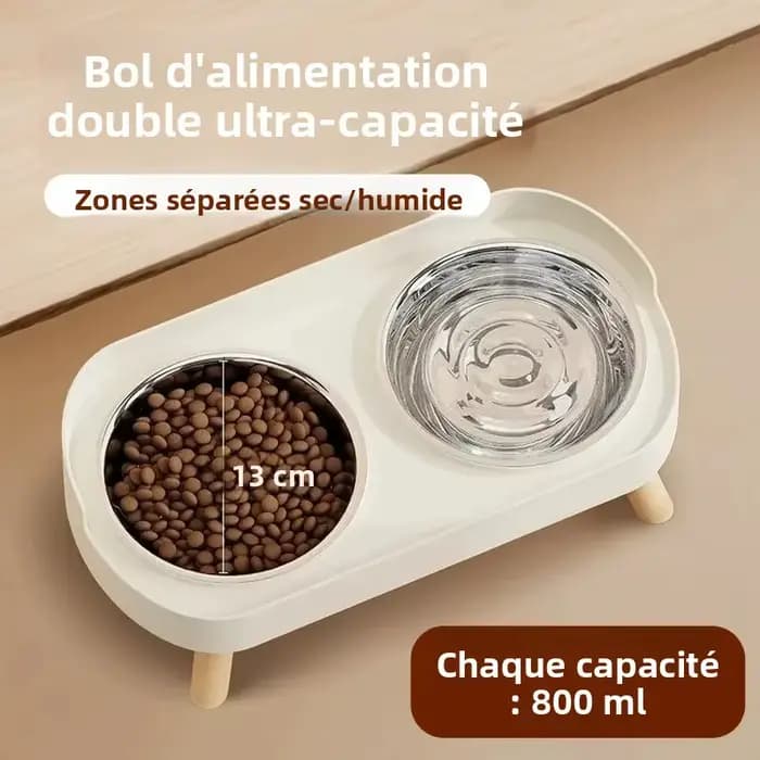 Distributeur surélevé pour animaux de compagnie Dopamine Colorful : Double gamelle en acier inoxydable avec support