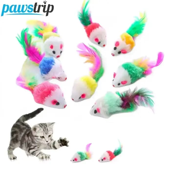 Jouets pour chat mignon en polaire douce, fausse souris, chaton, jouet amusant avec plumes colorées, jouet interactif pour chat, accessoires pour chat
