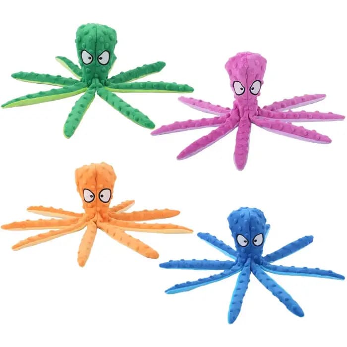 Jouet en peluche pieuvre mignon pour chien, jouet à mâcher couineur durable, jouet interactif de puzzle pour la dentition, pour petits et moyens chiens, chats, fournitures pour animaux de compagnie