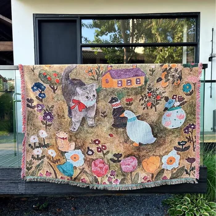 Couverture tapisserie fantaisie motif chat