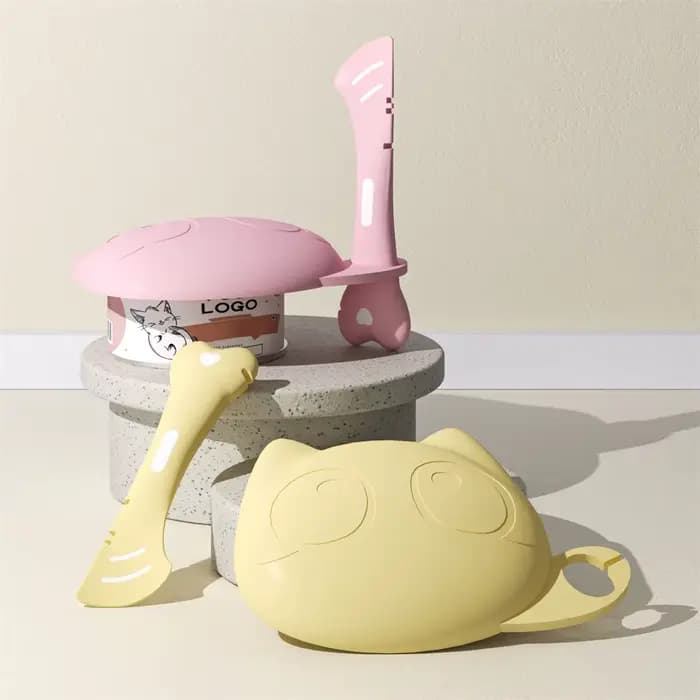 Ensemble couvercle et cuillère de nourriture pour chat en Silicone