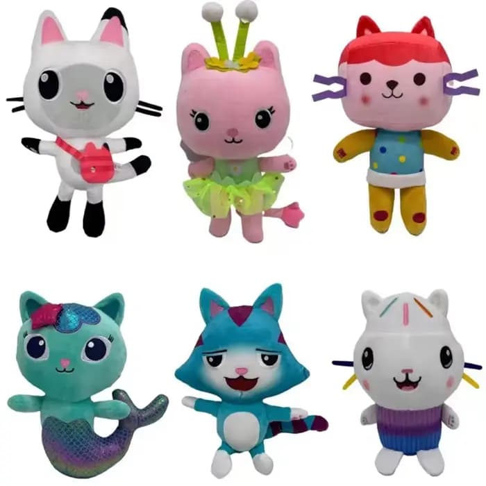 Peluches d'animaux Gabby Dollhouse, Adorables jouets en peluche Gaby, Peluche chat de la maison, Animaux en peluche de dessin animé, Peluches chat sirène pour enfants