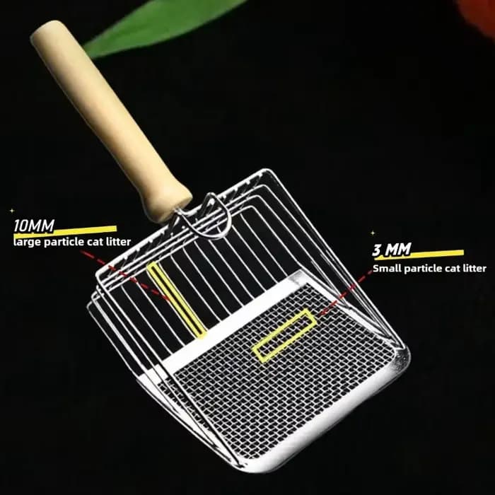 Pelle à litière pour chats en acier inoxydable avec manche en bois – Conception facile à nettoyer pour petits chiens/chats (adhésive antirouille et poignée ergonomique)