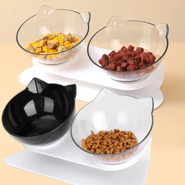 Double gamelle pour chat 15 ° Mangeoire surélevée inclinée pour animaux de compagnie avec support