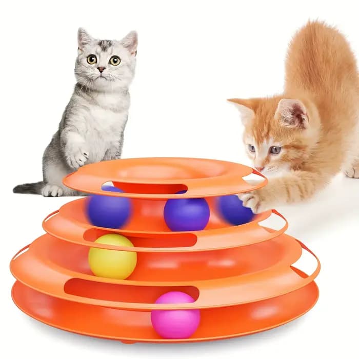 Tour de jouet interactive pour chat à 3 couches avec balles colorées