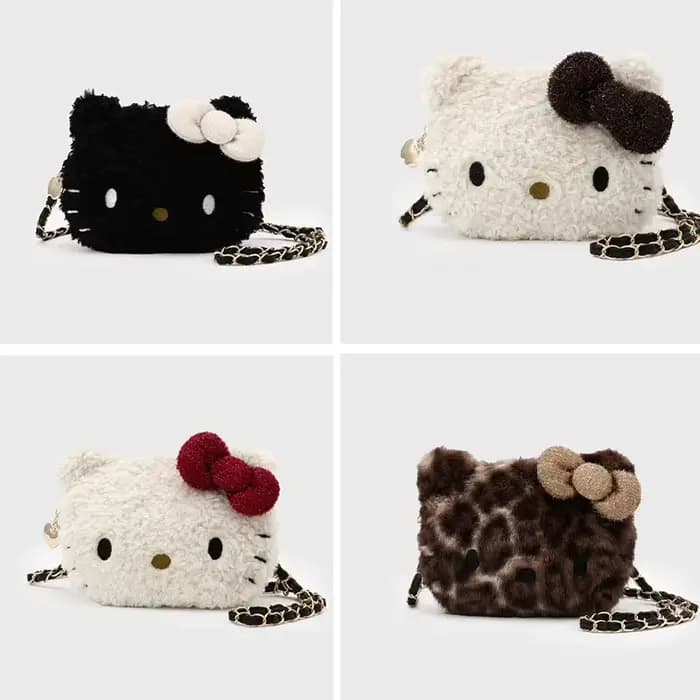 Sac bandoulière en peluche chaton de dessin animé mignon avec nœud, petite pochette de rangement pour cosmétiques, mini porte-monnaie polyvalent, organisateur, cadeaux jouets