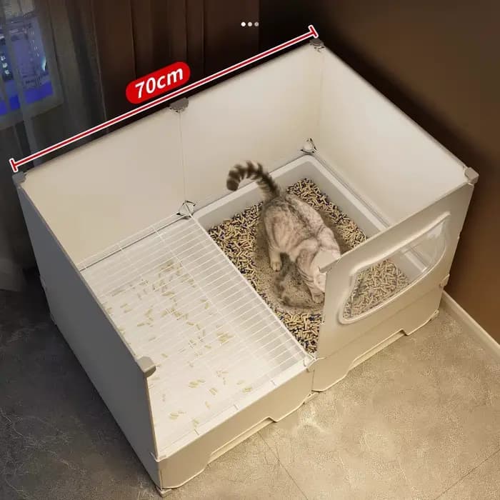 ‌ Grande bac à litière de luxe pour chat avec côtés hauts