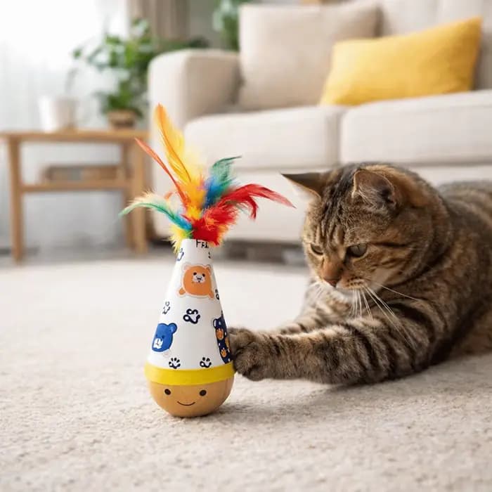 Balle interactive pour chat avec plume