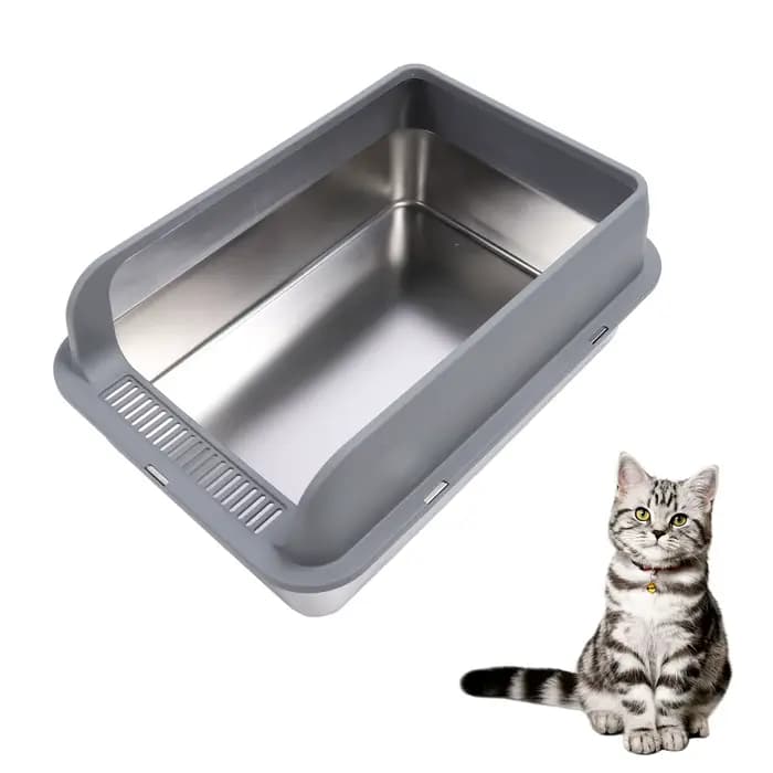 Bac à litière pour chat en acier inoxydable