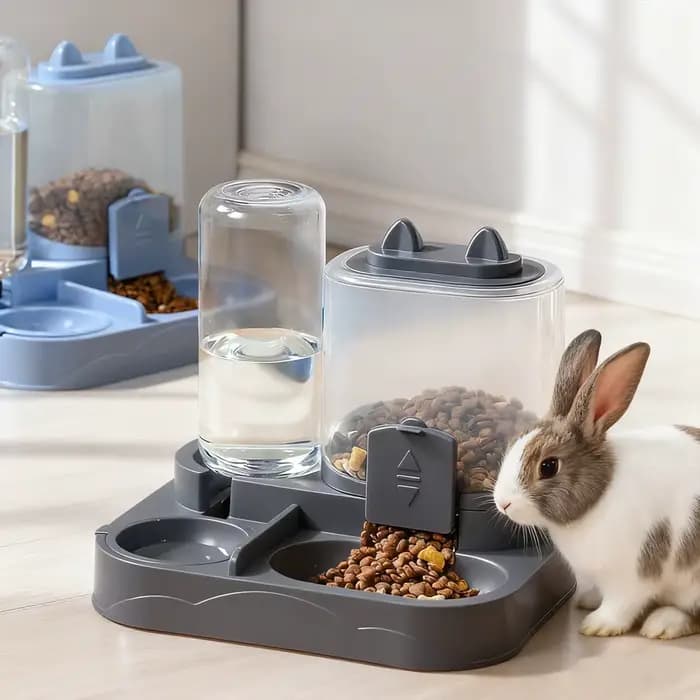 Mangeoire automatique 2 en 1 avec quantité de nourriture contrôlable pour petits animaux