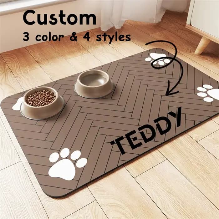 Tapis de nourriture personnalisé pour chien et chat gravé avec le nom de l'animal de compagnie