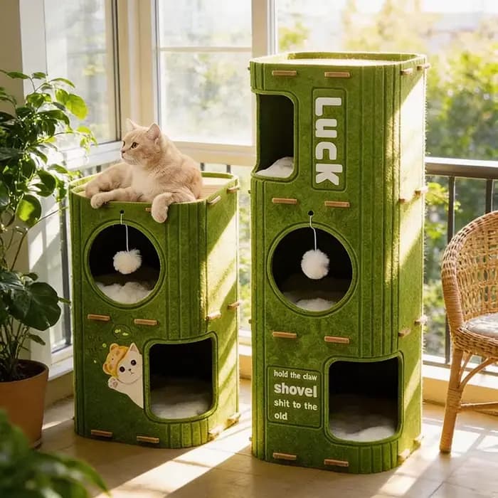 Lit pour chat en feutre vert - Arbre