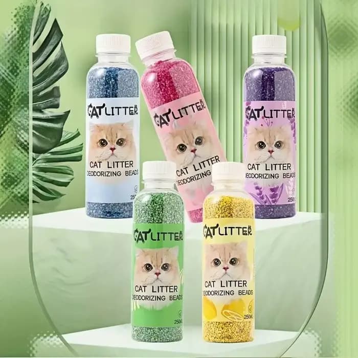 Perles désodorisantes pour litière de chat, 5 parfums, éliminateur d'odeur fort pour toilettes de chat, perles parfumées longue durée, fournitures de nettoyage pour animaux de compagnie